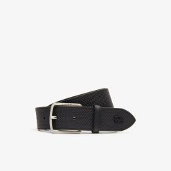 Ceintures | LACOSTE Ceinture Chantaco En Cuir Texture A Boucle Gravee Lacoste