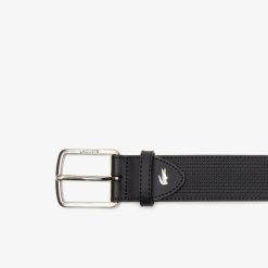 Ceintures | LACOSTE Ceinture Chantaco En Cuir Texture A Boucle Gravee Lacoste