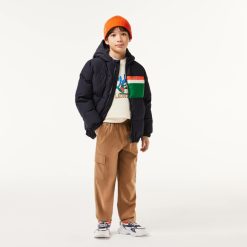 Vetements Fille | LACOSTE Doudoune A Capuche Avec Empiecements Contrastes