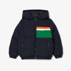 Vetements Fille | LACOSTE Doudoune A Capuche Avec Empiecements Contrastes