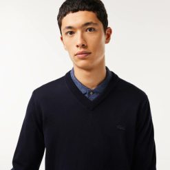 Pullovers | LACOSTE Pull A Col V En Laine Merinos Unie