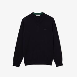 Pullovers | LACOSTE Pull A Col V En Laine Merinos Unie