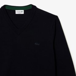 Pullovers | LACOSTE Pull A Col V En Laine Merinos Unie