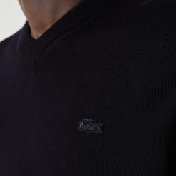 Pullovers | LACOSTE Pull A Col V En Laine Merinos Unie