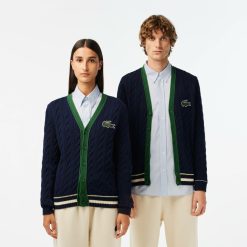 Pullovers | LACOSTE Cardigan Torsade Col V Unie Lacoste En Coton Biologique