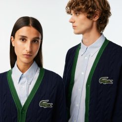 Pullovers | LACOSTE Cardigan Torsade Col V Unie Lacoste En Coton Biologique