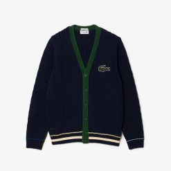 Pullovers | LACOSTE Cardigan Torsade Col V Unie Lacoste En Coton Biologique