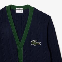 Pullovers | LACOSTE Cardigan Torsade Col V Unie Lacoste En Coton Biologique