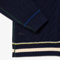 Pullovers | LACOSTE Cardigan Torsade Col V Unie Lacoste En Coton Biologique