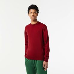 Pullovers | LACOSTE Pull A Col Rond En Laine Merinos Unie