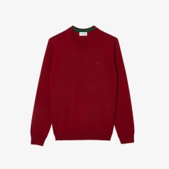 Pullovers | LACOSTE Pull A Col Rond En Laine Merinos Unie