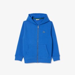 Vetements Fille | LACOSTE Sweatshirt Zippe A Capuche Enfant Lacoste Avec Poche Kangourou