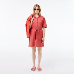 Robes & Jupes | LACOSTE Robe Boutonnee Avec Ceinture Femme Lacoste En Lin Et Coton