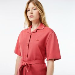 Robes & Jupes | LACOSTE Robe Boutonnee Avec Ceinture Femme Lacoste En Lin Et Coton