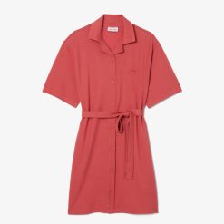 Robes & Jupes | LACOSTE Robe Boutonnee Avec Ceinture Femme Lacoste En Lin Et Coton