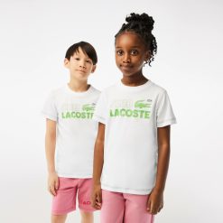 Vetements Fille | LACOSTE T-Shirt Enfant Avec Imprime Et Marquage En Coton Biologique