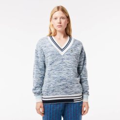 Pullovers | LACOSTE Pull A Col V Contraste Raye En Alpaga