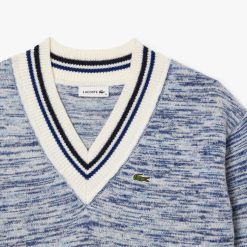 Pullovers | LACOSTE Pull A Col V Contraste Raye En Alpaga