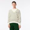 Pullovers | LACOSTE Pull Col V Homme Lacoste A Rayures Fabrique En France