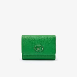 Portefeuilles & Petite Maroquinerie | LACOSTE Porte-Monnaie A Rabat Femme Lacoste En Cuir Graine