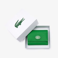 Portefeuilles & Petite Maroquinerie | LACOSTE Porte-Monnaie A Rabat Femme Lacoste En Cuir Graine