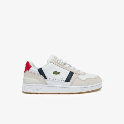 Sneakers | LACOSTE Sneakers T-Clip Femme Tricolore En Cuir Et Daim