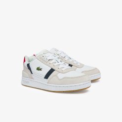 Sneakers | LACOSTE Sneakers T-Clip Femme Tricolore En Cuir Et Daim