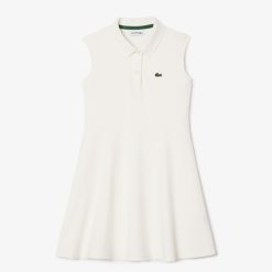 Vetements Fille | LACOSTE Robe Polo Fille Lacoste Avec Taille Cintree En Pique Stretch