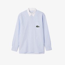 Chemises & Hauts | LACOSTE Chemise Rayee Coton Oxford Col Contraste Et Grand Crocodile