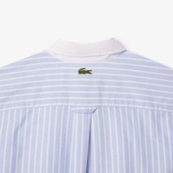 Chemises & Hauts | LACOSTE Chemise Rayee Coton Oxford Col Contraste Et Grand Crocodile