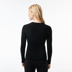 Pullovers | LACOSTE Pull Col V En Maille Cotelee Sans Couture