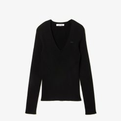 Pullovers | LACOSTE Pull Col V En Maille Cotelee Sans Couture