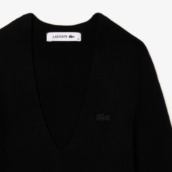 Pullovers | LACOSTE Pull Col V En Maille Cotelee Sans Couture