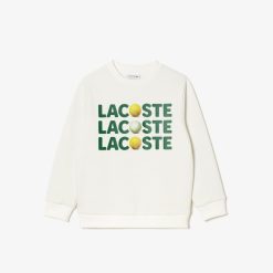 Vetements Fille | LACOSTE Sweatshirt A Col Rond En Molleton Avec Imprime Lacoste