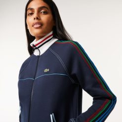 Sweatshirts | LACOSTE Sweatshirt Zippe Paris Fabrique En France A Col Tricote Contraste