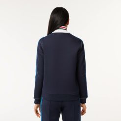 Sweatshirts | LACOSTE Sweatshirt Zippe Paris Fabrique En France A Col Tricote Contraste