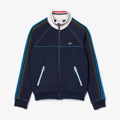 Sweatshirts | LACOSTE Sweatshirt Zippe Paris Fabrique En France A Col Tricote Contraste