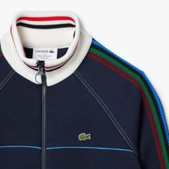 Sweatshirts | LACOSTE Sweatshirt Zippe Paris Fabrique En France A Col Tricote Contraste