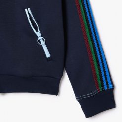 Sweatshirts | LACOSTE Sweatshirt Zippe Paris Fabrique En France A Col Tricote Contraste