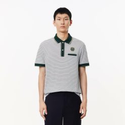 Polos | LACOSTE Polo En Pique De Coton Raye Avec Badge Heritage