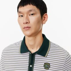 Polos | LACOSTE Polo En Pique De Coton Raye Avec Badge Heritage