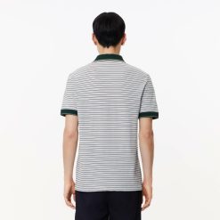 Polos | LACOSTE Polo En Pique De Coton Raye Avec Badge Heritage