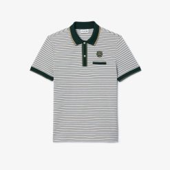 Polos | LACOSTE Polo En Pique De Coton Raye Avec Badge Heritage