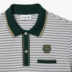 Polos | LACOSTE Polo En Pique De Coton Raye Avec Badge Heritage