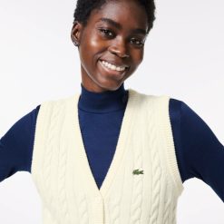 Pullovers | LACOSTE Cardigan Sans Manche A Torsades En Coton Et Laine