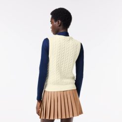 Pullovers | LACOSTE Cardigan Sans Manche A Torsades En Coton Et Laine