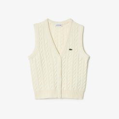 Pullovers | LACOSTE Cardigan Sans Manche A Torsades En Coton Et Laine