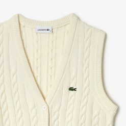 Pullovers | LACOSTE Cardigan Sans Manche A Torsades En Coton Et Laine