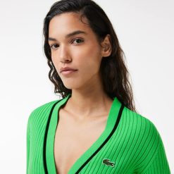 Pullovers | LACOSTE Cardigan Col V Maille 3D Cotelee