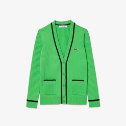 Pullovers | LACOSTE Cardigan Col V Maille 3D Cotelee